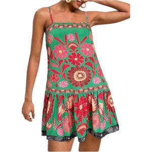 image:imageFloerns Womens Sleeveless Cami Dress Floral Flounce Hem Summer Short DressesGreen