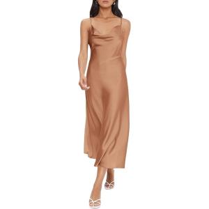 image:imageFloerns Womens Spaghetti Strap Cowl Neck Long Slip Satin Silk Midi DressApricot Solid