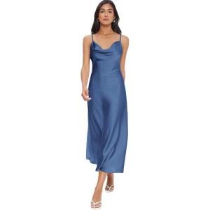 image:imageFloerns Womens Spaghetti Strap Cowl Neck Long Slip Satin Silk Midi DressBlue