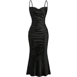 image:imageFloerns Womens Spaghetti Strap Cowl Neck Long Slip Satin Silk Midi DressDark Black