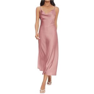 image:imageFloerns Womens Spaghetti Strap Cowl Neck Long Slip Satin Silk Midi DressDusty Pink