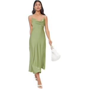 image:imageFloerns Womens Spaghetti Strap Cowl Neck Long Slip Satin Silk Midi DressGreen