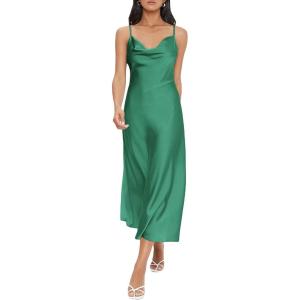 image:imageFloerns Womens Spaghetti Strap Cowl Neck Long Slip Satin Silk Midi DressGreen Solid