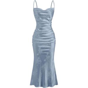 image:imageFloerns Womens Spaghetti Strap Cowl Neck Long Slip Satin Silk Midi DressLight Blue