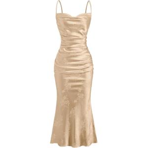 image:imageFloerns Womens Spaghetti Strap Cowl Neck Long Slip Satin Silk Midi DressLight Gold