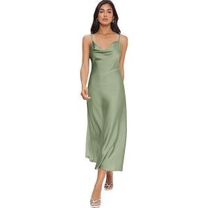 image:imageFloerns Womens Spaghetti Strap Cowl Neck Long Slip Satin Silk Midi DressMint Green