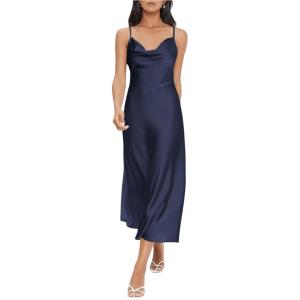 image:imageFloerns Womens Spaghetti Strap Cowl Neck Long Slip Satin Silk Midi DressNavy Blue
