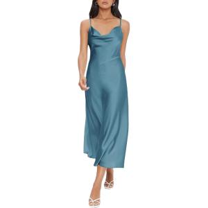 image:imageFloerns Womens Spaghetti Strap Cowl Neck Long Slip Satin Silk Midi DressSolid Lake Blue