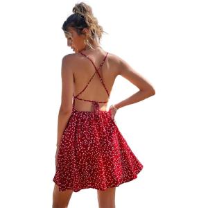 image:imageFloerns Womens Summer Ditsy Floral Backless Tie Back Sleeveless Cami Mini DressRed