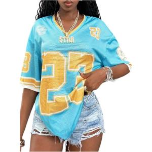 image:imageFloerns Womens Summer Number Print Jersey Shirts V Neck Half Sleeve Streetwear T ShirtsBlue