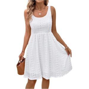 image:imageFloerns Womens Summer Short Dress Sleeveless Square Neck Eyelet Embroidery Beach A Line DressesWhite