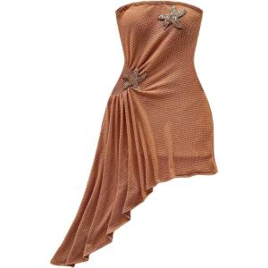 image:imageFloerns Womens Summer Sundress Metal Starfish Asymmetrical Hem Tube Beach Vacation ClothesOrange