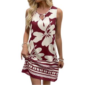 image:imageFloerns Womens Summer Vacation Cut Out Floral Dress Sleeveless Crewneck Beach Tunic Tank DressMaroon