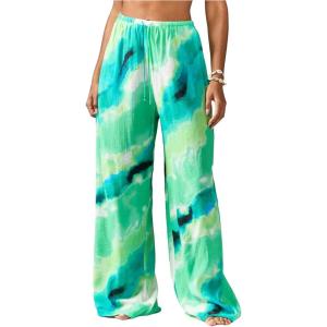 image:imageFloerns Womens Tie Dye Palazzo Long Pants Drawstring Elastic Waist Wide Leg PantsGreen