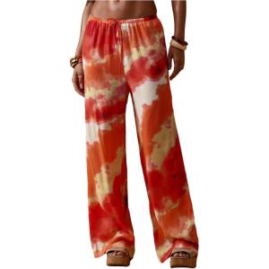 image:imageFloerns Womens Tie Dye Palazzo Long Pants Drawstring Elastic Waist Wide Leg PantsOrange