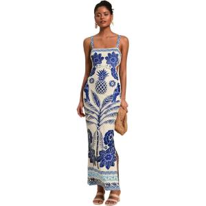 image:imageFloerns Womens Tropical Bow Tie Back Long Dress Sleeveless Split Vacation Maxi DressBlue