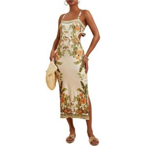 image:imageFloerns Womens Tropical Bow Tie Back Long Dress Sleeveless Split Vacation Maxi DressYellow