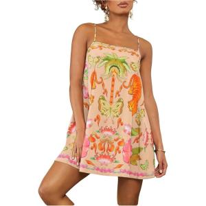 image:imageFloerns Womens Tropical Sleeveless Cami Dress Loose Holiday A Line Mini DressesApricot