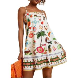 image:imageFloerns Womens Tropical Sleeveless Cami Dress Loose Holiday A Line Mini DressesBeige Multi