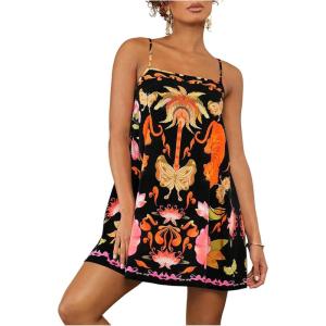 image:imageFloerns Womens Tropical Sleeveless Cami Dress Loose Holiday A Line Mini DressesBlack