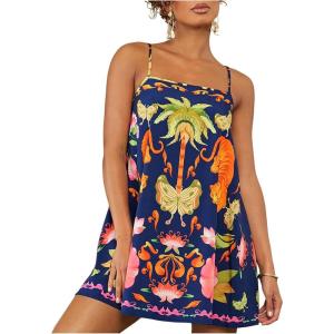 image:imageFloerns Womens Tropical Sleeveless Cami Dress Loose Holiday A Line Mini DressesDark Blue
