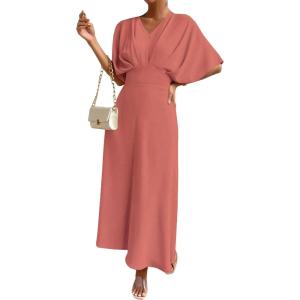 image:imageFloerns Womens V Neck Half Sleeve Ruched Cocktail Evening A Line Long DressDusty Pink
