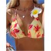 image:imageFloerns Womens 3D Floral Bikini Top Tie Backless Triangle Halter Swimsuit Bathing Suit TopsYellow