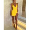 image:imageFloerns Womens Deep V Neck Mini Dress Spaghetti Strap Split Concert Outfit Bodycon DressesYellow
