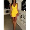 image:imageFloerns Womens Deep V Neck Mini Dress Spaghetti Strap Split Concert Outfit Bodycon DressesYellow