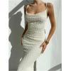 image:imageFloerns Womens Draped Cowl Neck Long Dress Spaghetti Strap Slit Party Bodycon DressesApricot