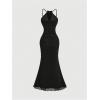image:imageFloerns Womens Elegant Cross Wrap Cami Maxi Dress Fishtail Bodycon Wedding Guest DressesBlack