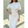 image:imageFloerns Womens Elegant Short Sleeve Maxi Dress Split Bodycon Ruched Wedding Guest DressWhite