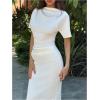 image:imageFloerns Womens Elegant Short Sleeve Maxi Dress Split Bodycon Ruched Wedding Guest DressWhite