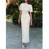 image:imageFloerns Womens Elegant Short Sleeve Maxi Dress Split Bodycon Ruched Wedding Guest DressWhite