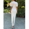 image:imageFloerns Womens Elegant Short Sleeve Maxi Dress Split Bodycon Ruched Wedding Guest DressWhite