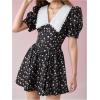 image:imageFloerns Womens Floral A Line Dress Puff Sleeve Collared Neck Ruffle Hem Vacation DressesBlack