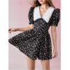 image:imageFloerns Womens Floral A Line Dress Puff Sleeve Collared Neck Ruffle Hem Vacation DressesBlack