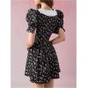 image:imageFloerns Womens Floral A Line Dress Puff Sleeve Collared Neck Ruffle Hem Vacation DressesBlack