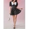 image:imageFloerns Womens Floral A Line Dress Puff Sleeve Collared Neck Ruffle Hem Vacation DressesBlack