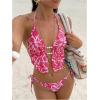 image:imageFloerns Womens Floral Bead Tankini Swimsuit 2 Piece Halter String Tie Side Bathing SuitHot Pink