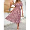 image:imageFloerns Womens Floral Puff Sleeve Tiered Dress Square Neck A Line Midi Dress