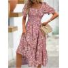 image:imageFloerns Womens Floral Puff Sleeve Tiered Dress Square Neck A Line Midi Dress