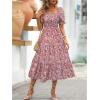 image:imageFloerns Womens Floral Puff Sleeve Tiered Dress Square Neck A Line Midi Dress