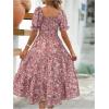 image:imageFloerns Womens Floral Puff Sleeve Tiered Dress Square Neck A Line Midi Dress