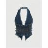 image:imageFloerns Womens Grunge Sleeveless Hater Backless Hip Hop Fringe Trim Vest Denim TopsLight Blue