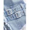 image:imageFloerns Womens Grunge Sleeveless Hater Backless Hip Hop Fringe Trim Vest Denim TopsPale Blue