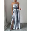 image:imageFloerns Womens One Piece Strapless Jumpsuit Boho Wide Leg Tube Rompers Beach Vacation ClothesBlue and White