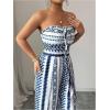 image:imageFloerns Womens One Piece Strapless Jumpsuit Boho Wide Leg Tube Rompers Beach Vacation ClothesBlue and White