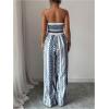 image:imageFloerns Womens One Piece Strapless Jumpsuit Boho Wide Leg Tube Rompers Beach Vacation ClothesBlue and White