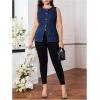 image:imageFloerns Womens Plus Size Button Front Denim Tops Sleeveless Tank Casual ShirtsBlue